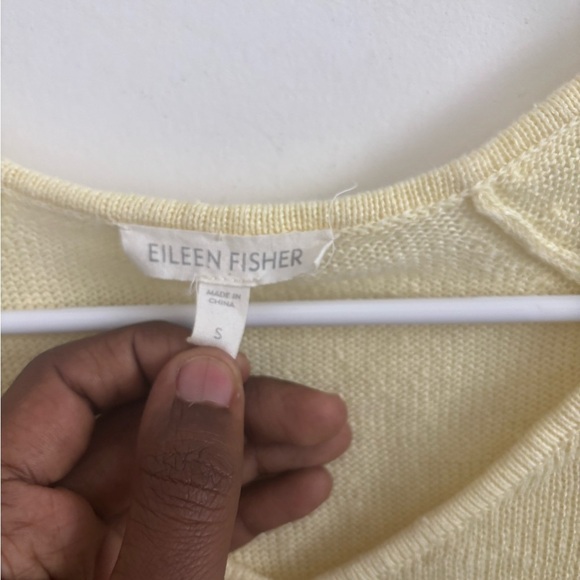 Eileen Fisher Sweater Womens Pastel Yellow Linen Lightweight V-Neck Minimalist S - Picture 5 of 5